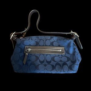 Vintage Coach Signature Jacquard Demi Shoulder Bag Chocolate and Navy